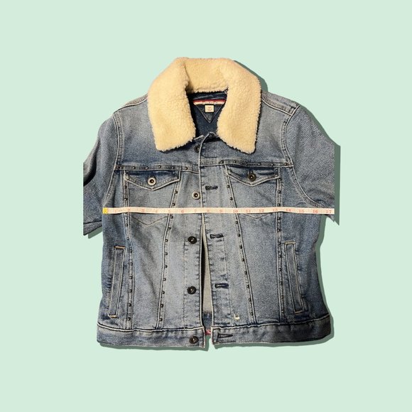 ⚡️ TOMMY HILFIGER RIPPED DENIM JACKET W/ FLEECE COLLAR BLUE ⚡️ - Picture 5 of 7